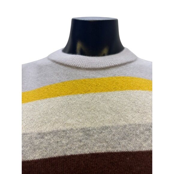 Lafayette 148 Striped Cashmere Sweater M Gray/Yellow/Brown - Picture 5 of 6